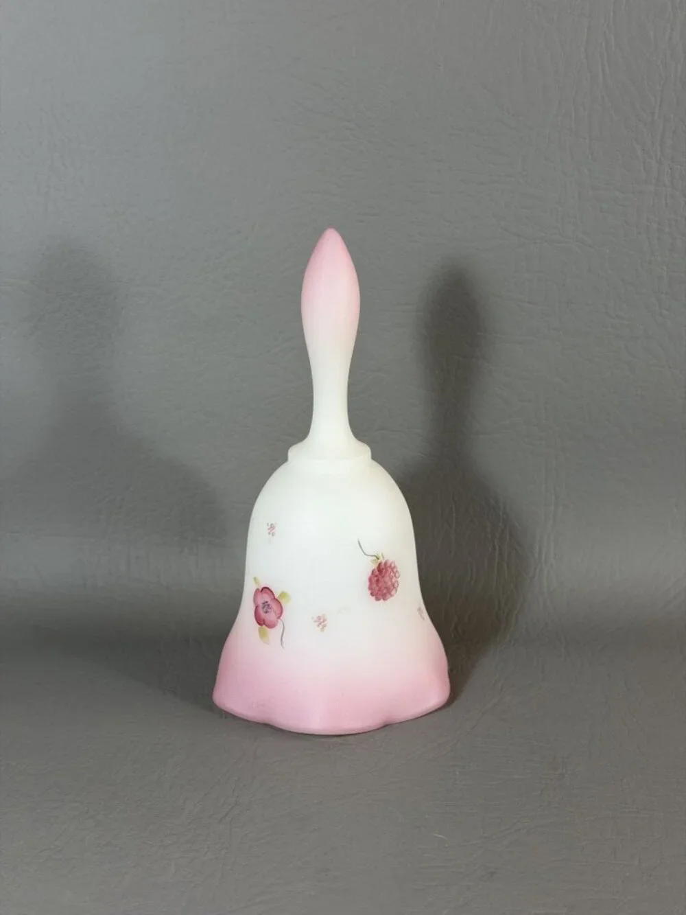 Vintage Fenton Art Glass Bell Hand-Painted Floral Signed C. Smith Pink Satin